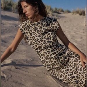 LINEN BLEND DRAPED WAIST MIDI DRESS - NWT